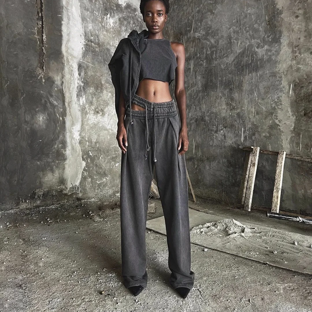 

American Retro Y2K Spicy Girls Personalized Hollow Out Drawstring Guard Pants for Women 2023 New Loose Casual Leggings