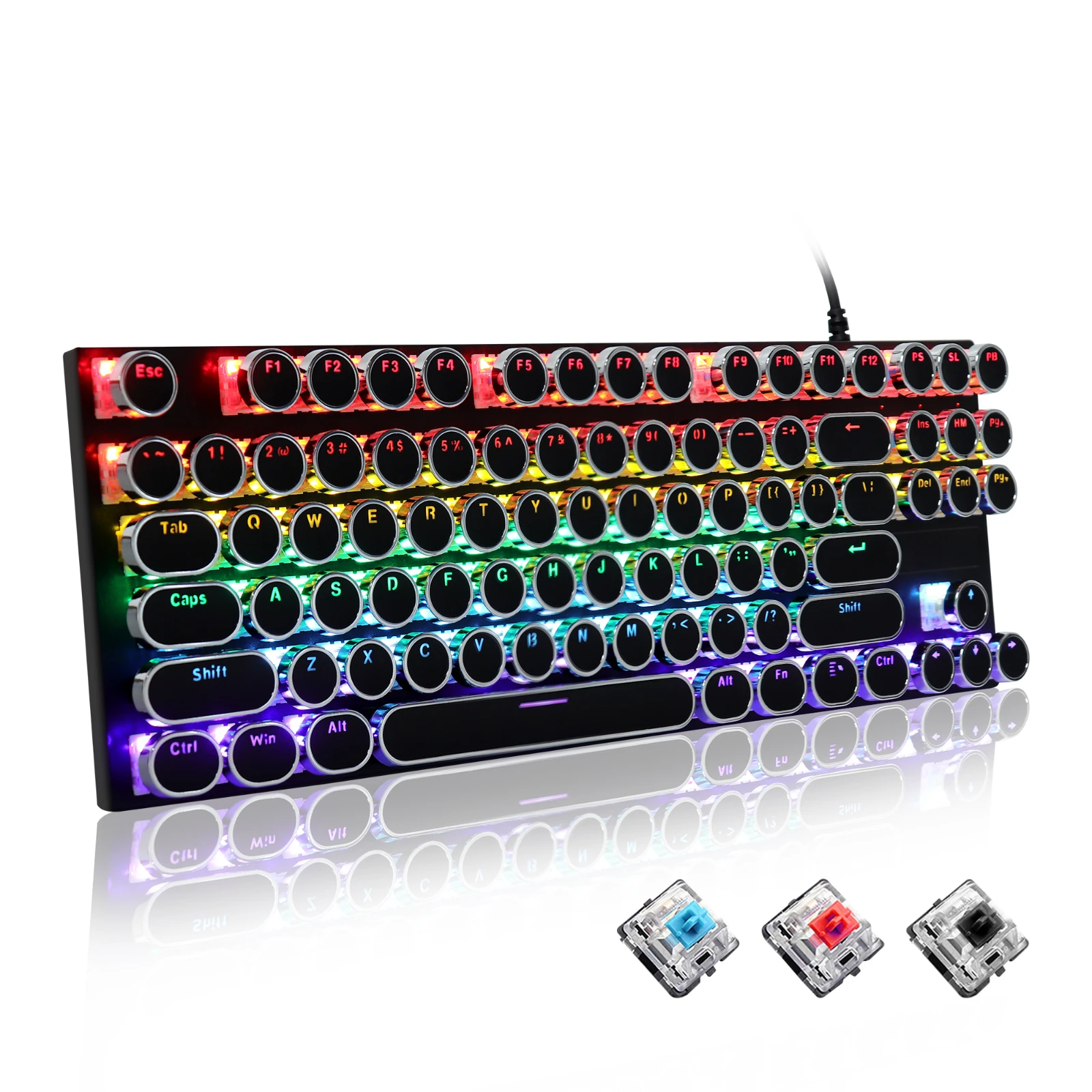 

78 Keys Game Round Key Mechanical Keyboard Punk Plating Computer Keyboard Backlit USB Wired Keyboard Laptop For IOS Mac Windows