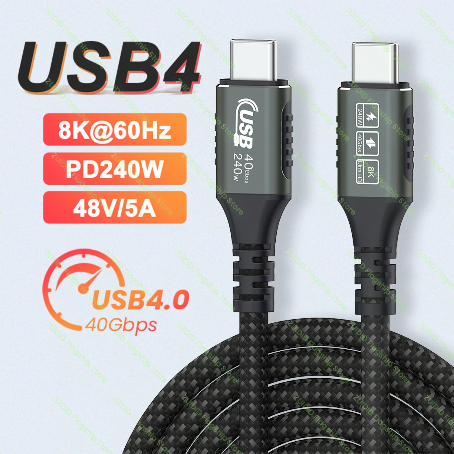 

PD240W USB4.0 40Gbps Type C to C Data Cable 5A Fast Charging 8K@60Hz Cable for MacBook Pro Nintendo Switch Steam Deck Samsung