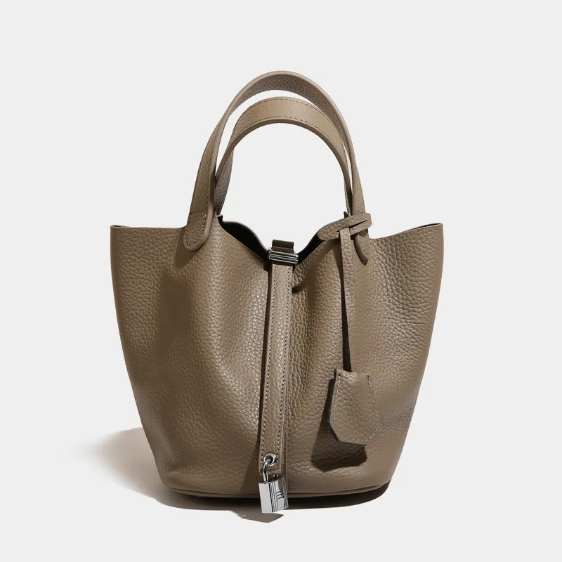 

Популярная новая портативная корзина для овощей, женская сумка из натуральной кожи, однотонная сумка-мешок из мягкой воловьей кожи с узором...