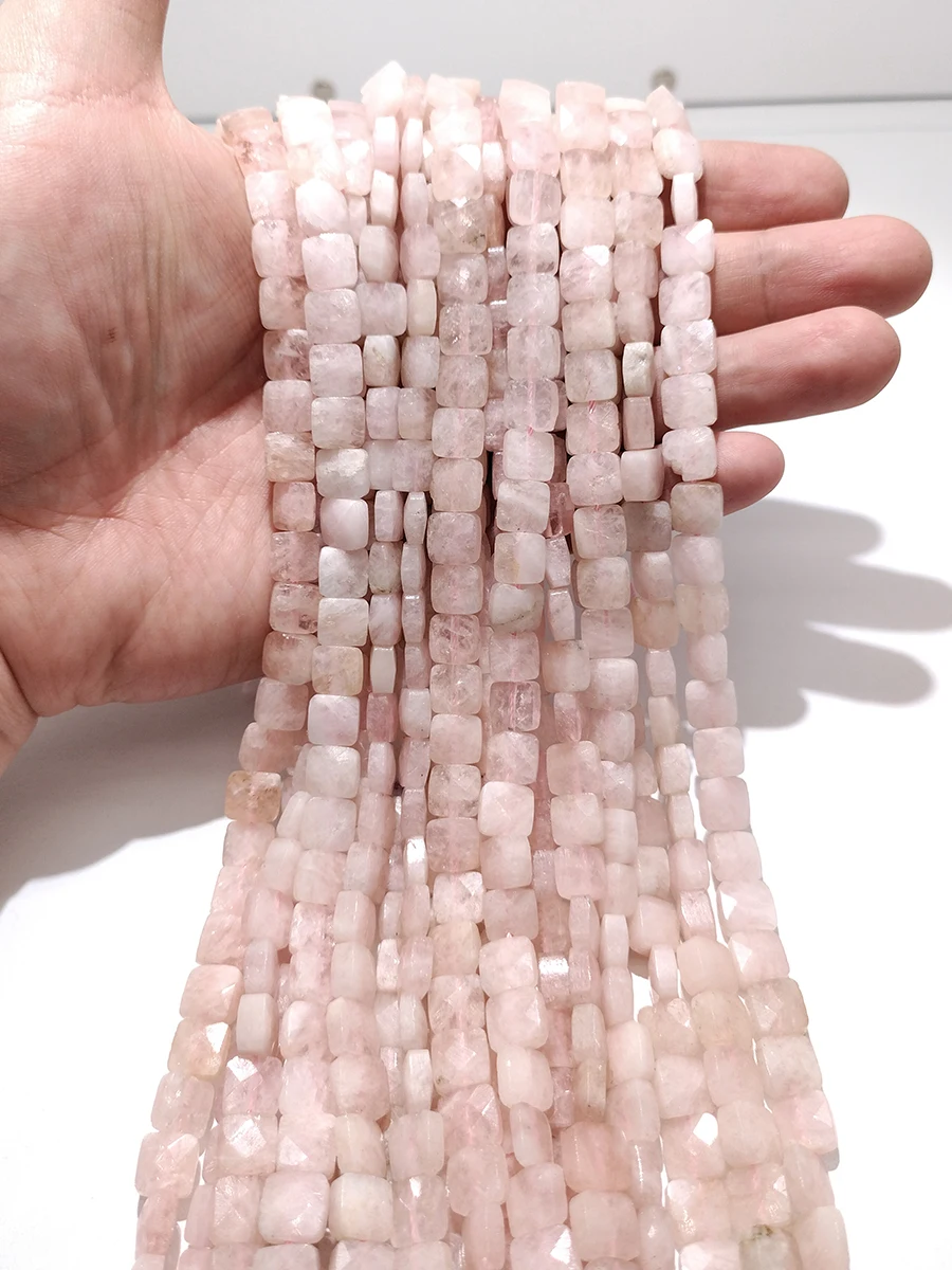 Natural Stone Pink Morganite Beads Faceted Square Shape Loose For Jewelry Making DIY Necklace Bracelet Accessories 15'' 10mm