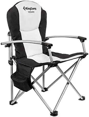 

Складное уличное кресло для кемпинга с подкладкой для поясницы, охладитель, подлокотник, подставка для чашки, боковой карман, поддерживает 353 фунта