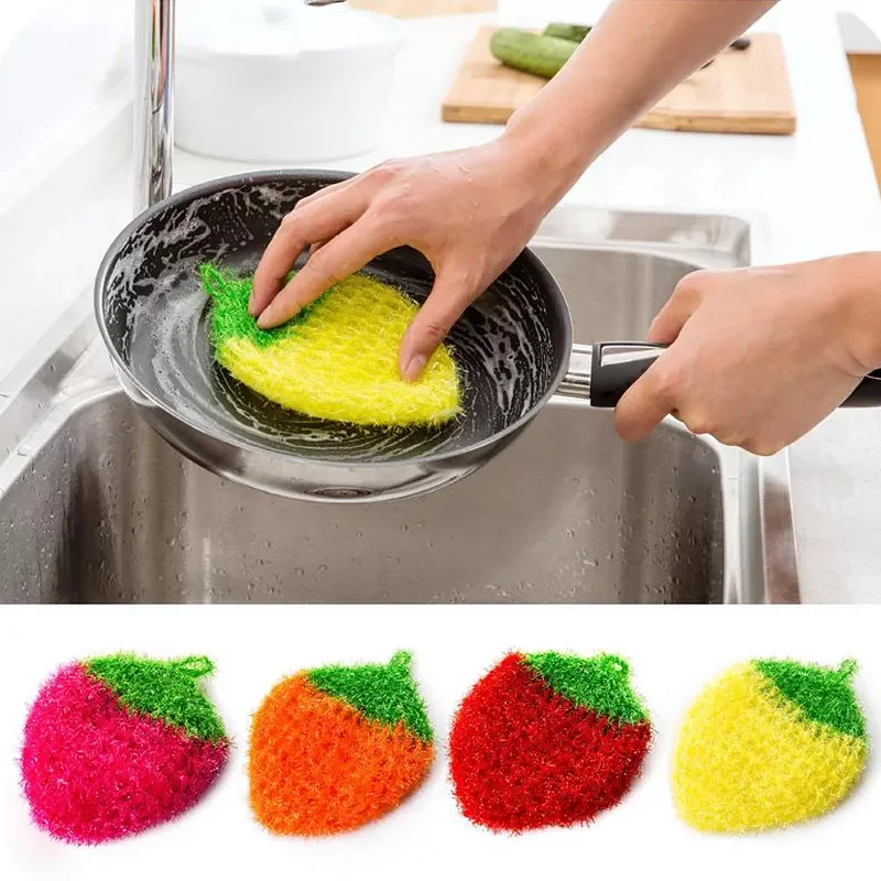 

Kitchen Fruit Dish Scrubber Sponge Clean Non-scratch Strawberry Home Bowl Pan Washing Cleaning Cloth Scouring Tableware