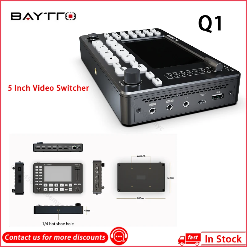5-дюймовый видеопереключатель BAYTTO Q1, 4-канальный переключатель с направляющим экраном Full HD, переключатель потока в реальном времени для запи...