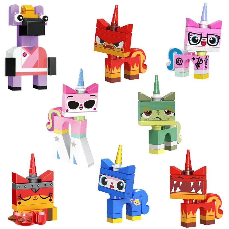 

8Pcs Cartoon Movie Bricks Building Blocks Unikitty Super Angry Astro Queasy Biznis Unicorn Kitty Toys for Children Birthday Gift