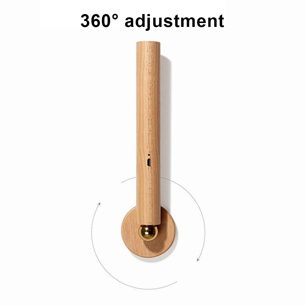

4000K Wall Lamp Wood Rotated Touch Control Light Stepless Dimmable Brightness Lighting Tool for Home Bedroom Living Room