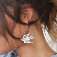 sweet romantic style flying swallow pendant earrings fashion personality women silver color metal earrings party gift jewelry