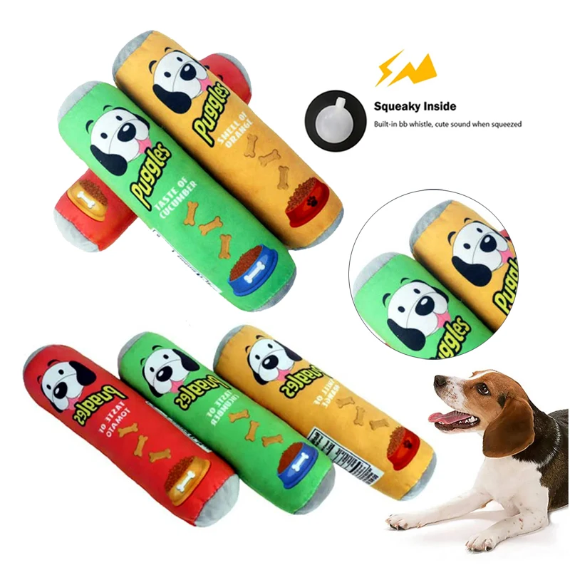 Barrel Shaped Puppy Squeak Plush Toy Bite Resistant Pet Inte
