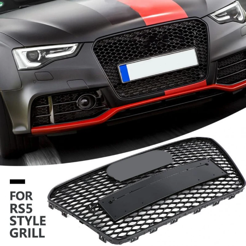 For RS5 Style Front Sport Hex Mesh Honeycomb Hood Grill Gloss Black for Audi A5/S5 B8.5 2012 2013 2014 2015 2016