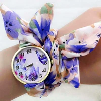 shsby ladies butterfly orchid flower cloth wristwatch fashion women dress watch silky chiffon fabric watch bracelet watch