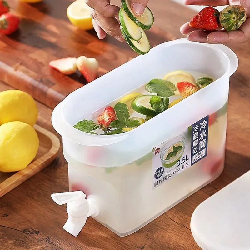 

3.5L Water Jug With Faucet Refrigerator Fruit Teapot Summer Household Kitchen Lemonade Bottle Wine Ice Water Bucket With Lid