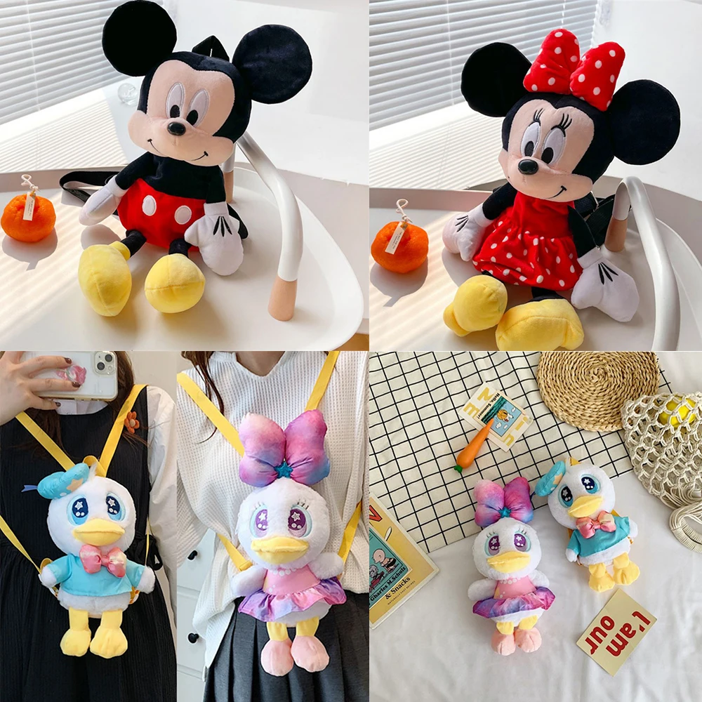 

Kawaii Disney Minne Mickey Mouse Toys Plush Backpack Anime Donald Duck Doll Storage Bag Cartoon Kids School Bags Birthday Gift