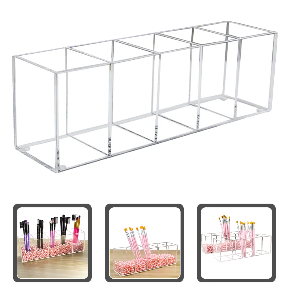 

Organizer Holder Cup Makeup Acrylic Box Storage Brush Desk Pen Vanity Stationery Case Pot Multi Compartment Grid Desktop Display