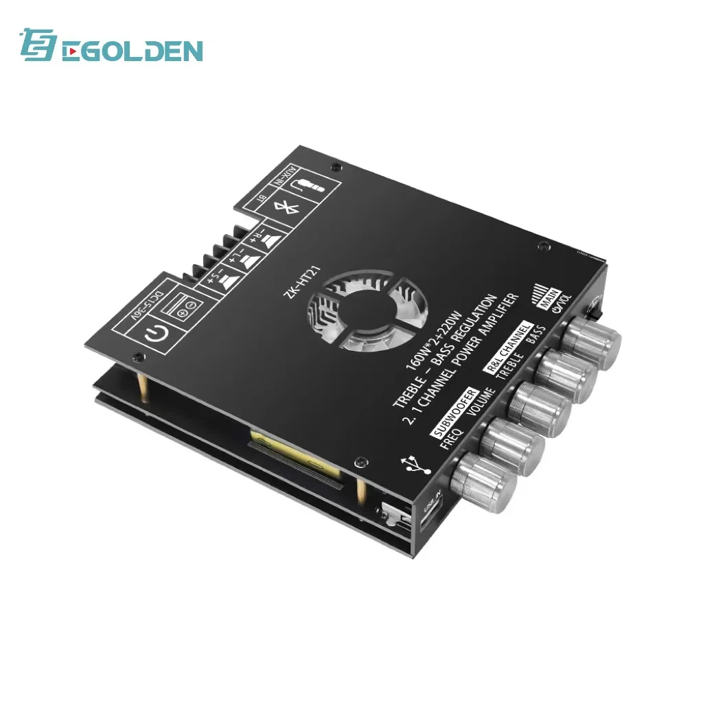

EGOLDEN ZK-HT21 Bluetooth digital power amplifier module 2.1 channel TDA7498E, high pitch, low pitch, neutral, no logo