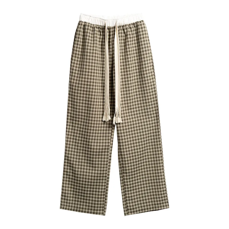 

Retro Casual Plaid Pants Women's 2022 Spring Korean Version Loose Drawstring Straight Wide Leg Trousers Streetwear Women Pants