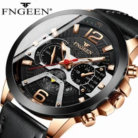 fngeen 2022 fashion mens watches luxury leather quartz wristwatch calendar luminous clock men business casual sports watch