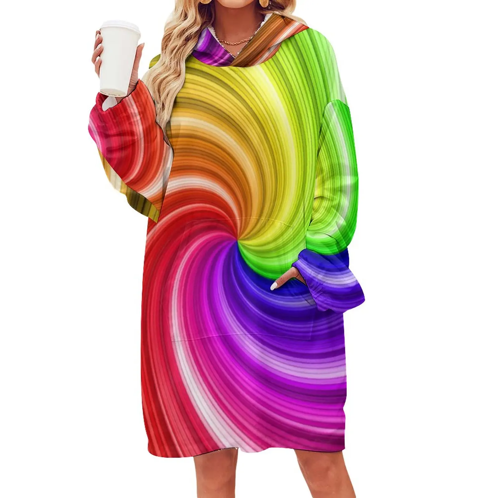 

Радужное художественное одеяло, красочное плюшевое одеяло на заказ с капюшоном, женское теплое одеяло, рубашка с карманом