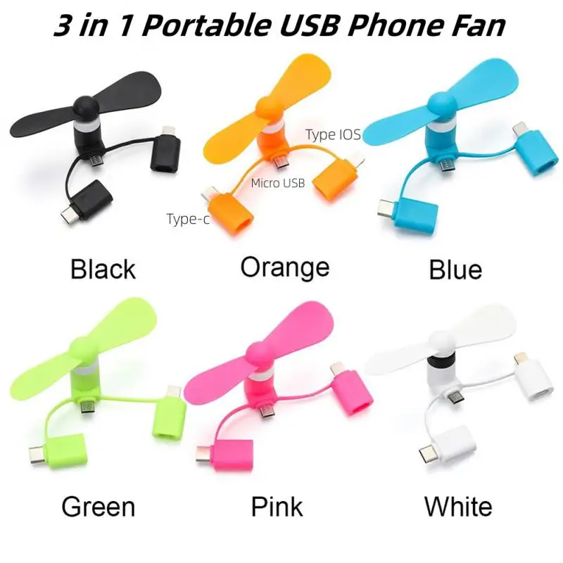 Внешний охладитель 3 в 1, Тип C, микро-USB тип, IOS, креативные мини-портативные микро-вентиляторы для IPhone, Xiaomi, универсальные аксессуары