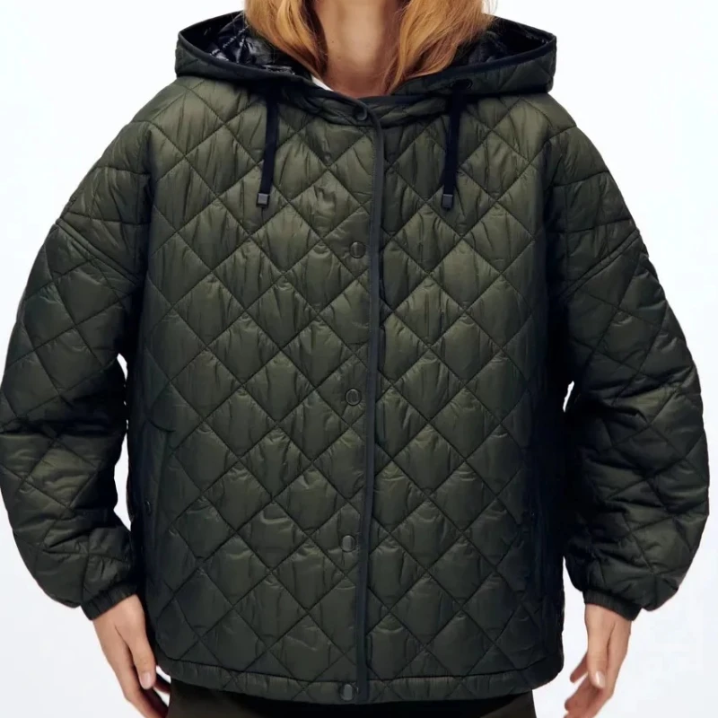 Street Solid Color Hooded Jacket Jacket 2023 Autumn and Winter New Women's Loose and Thin Single-breasted Casual Cotton Jacket