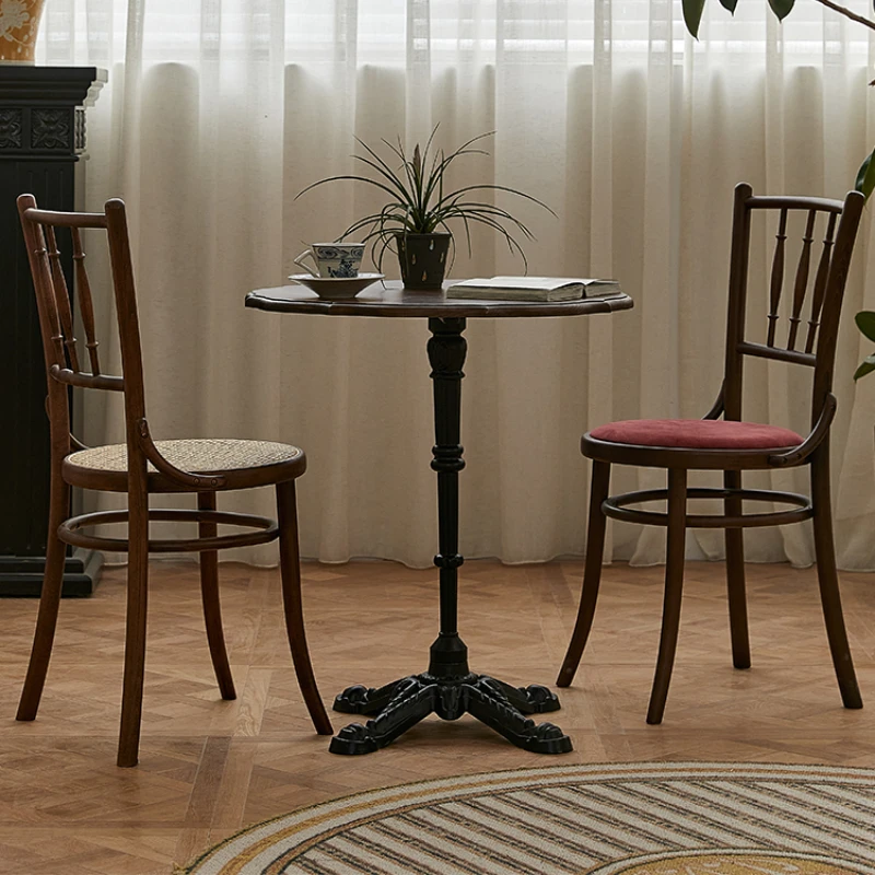 

E Rattan Dining Chair Household Retro Japanese Style Solid Wood Chair Internet Celebrity Silent Wind Coffee Armchair