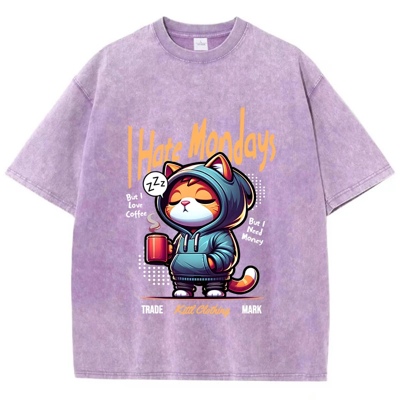 Модные женские стираные футболки с милым мультяшным принтом кота хлопковые