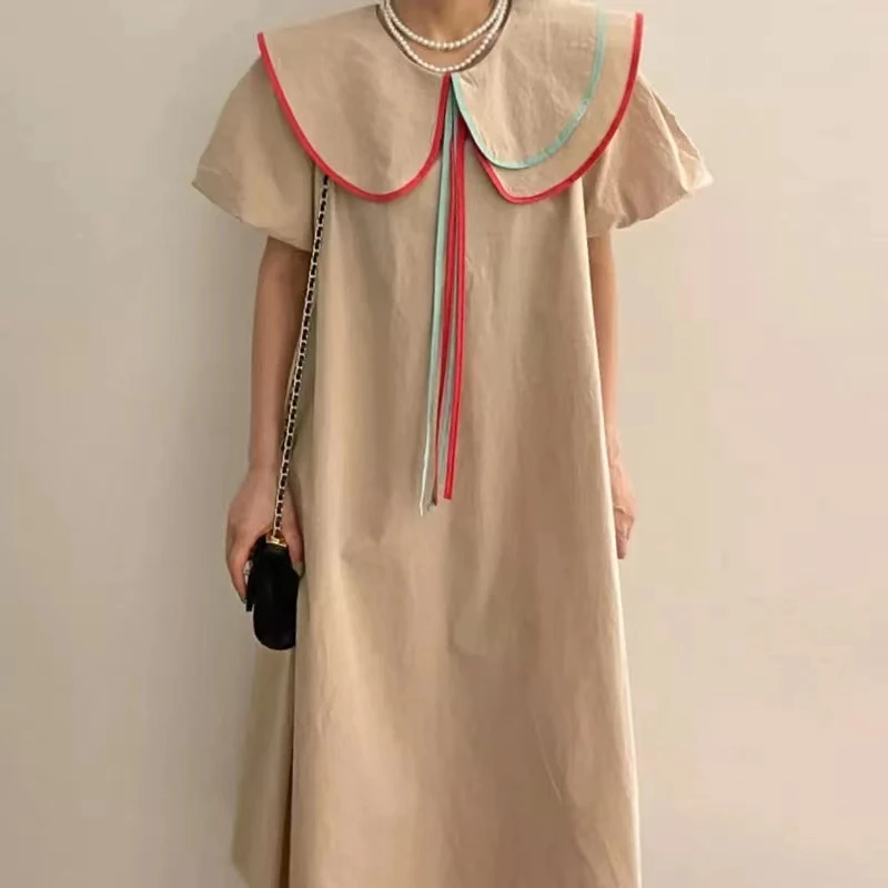 

Платье WTIANYUW женское с воротником «Питер Пэн», модное универсальное корейское платье с рукавом-фонариком, лето