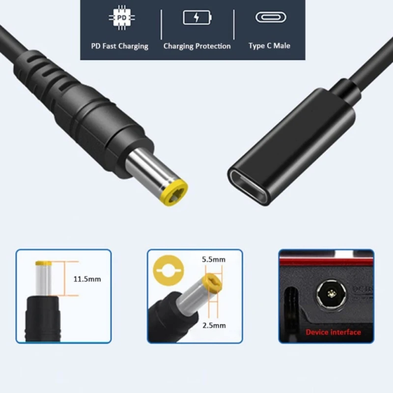 TypeC UsbC гнездо к DC5 5x2 5 мм силовой PD зарядный кабель для ноутбука 18-20 В Прямая