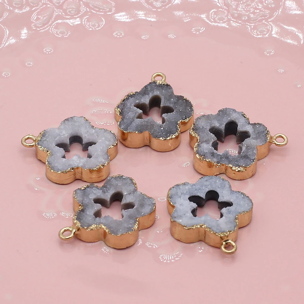 

3 шт. Натуральный Камень Серый лепесток цветок полый Позолоченный Край Кулон для ювелирных изделий DIY ожерелье аксессуары драгоценный камен...