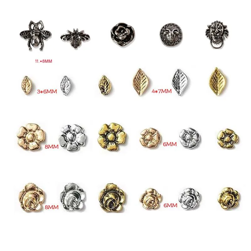 

20Pcs Retro Nail Art Punk Style Alloy Nail Gems 3D Vintage Flower/Leave/Bee Design Nail Chrams For DIY Nail Crafts JS0222*