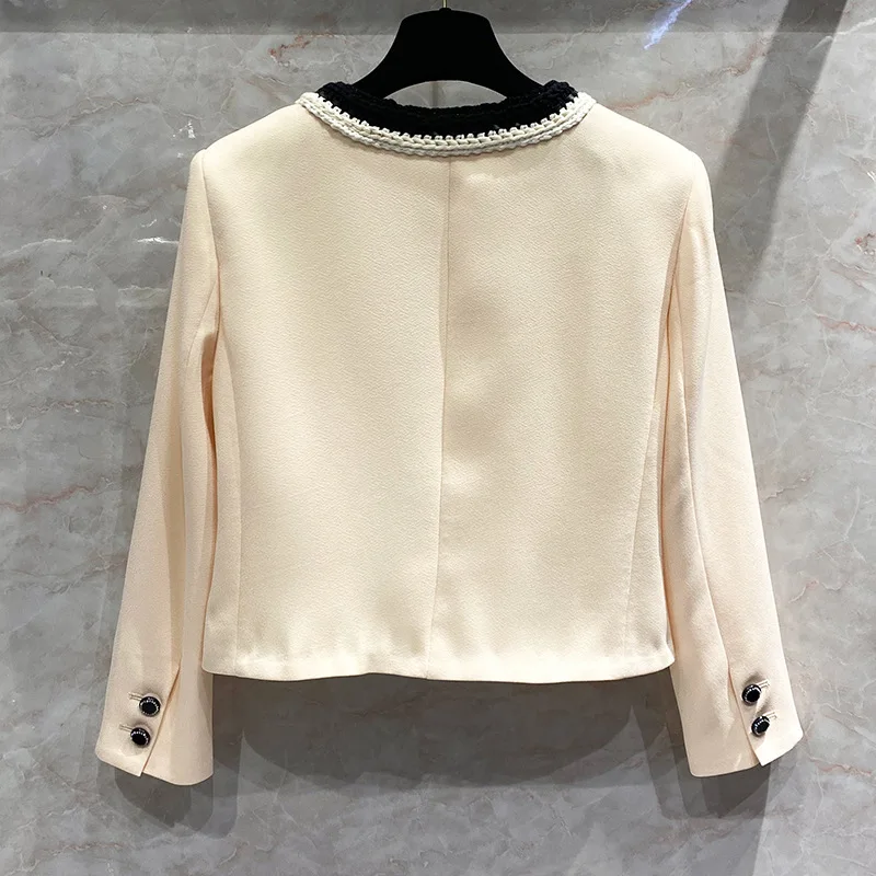 Новое Классическое короткое твидовое пальто с контрастной лентой Женский