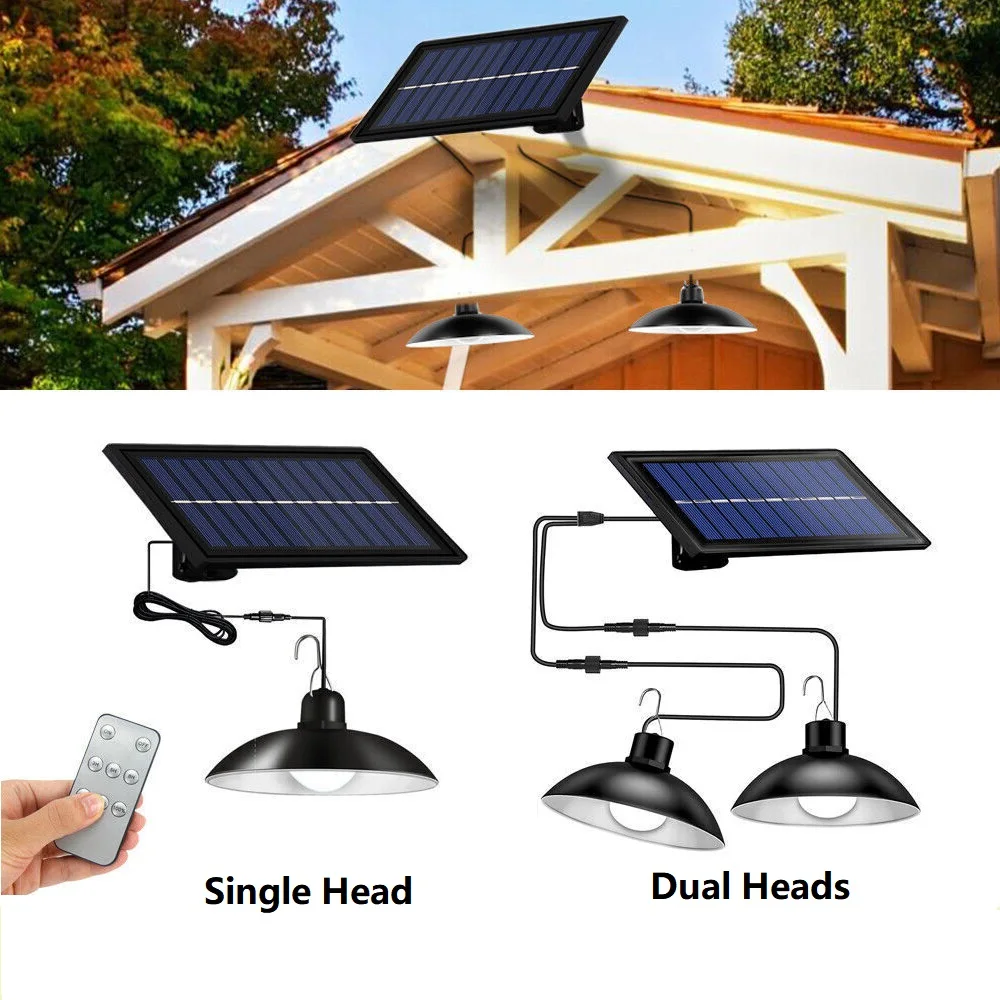 

Single Dual Heads Solar Pendant Lights Remote Control Indoor Outdoor Shed Lamp Led Hanging for Storage Room Yard Porch Garden