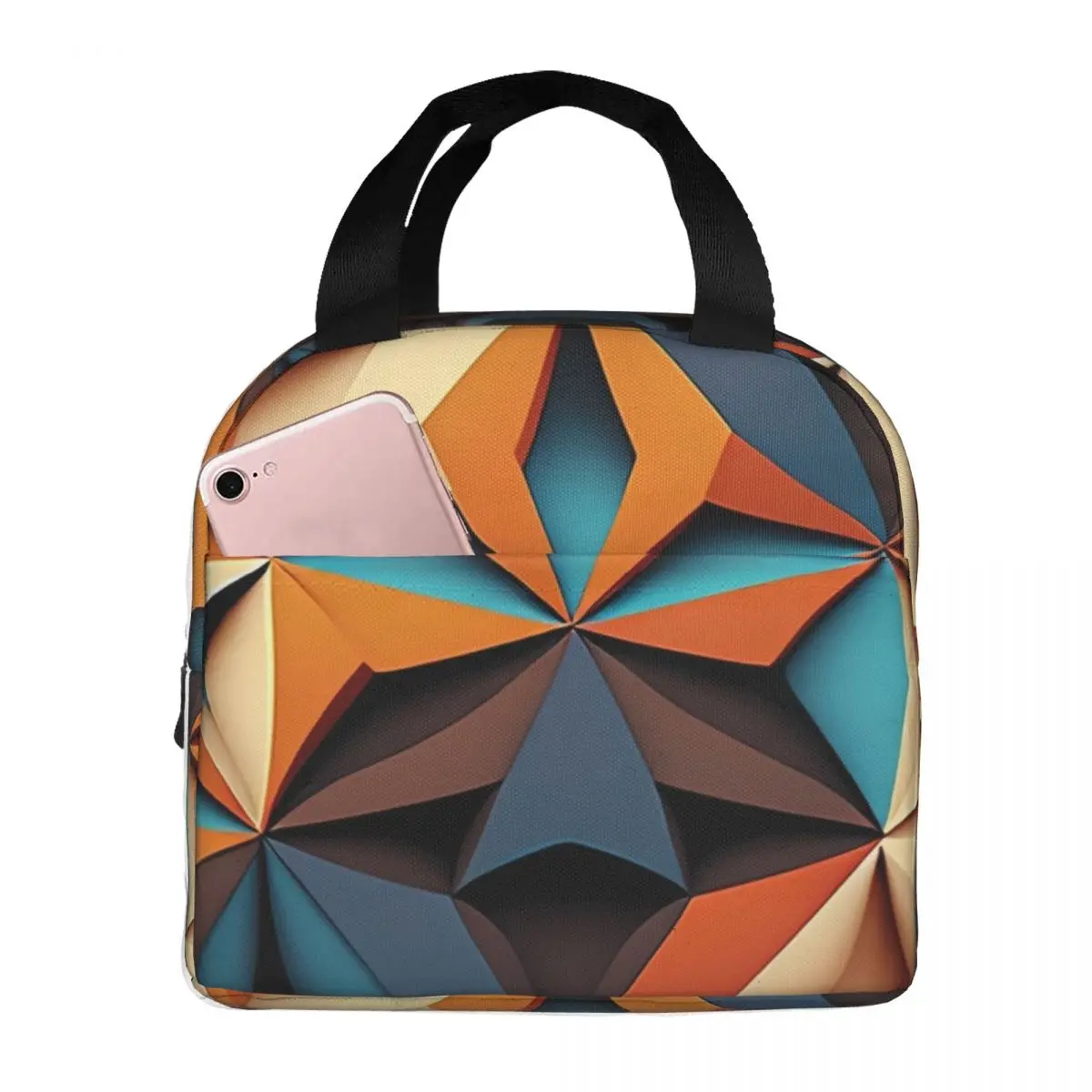 

Geo Print Lunch Bag Abstract Geometric Picnic Lunch Box For Women Vintage Print Thermal Lunch Bags Oxford Cooler Bag