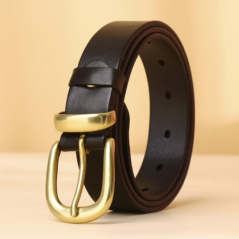 New Women's Genuine Leather Belt Women's Carrying Strap Casual Women's Solid Brass Buckle Adjustable Belt Designer High Quality