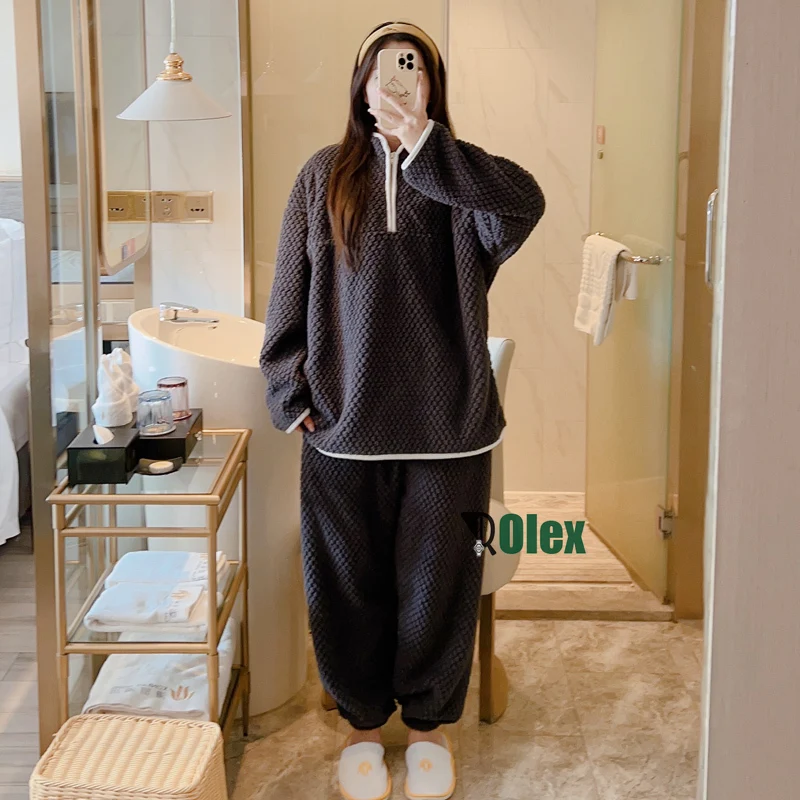 

Зимняя теплая Пижама, Женский пижамный комплект для сна, комплект из двух предметов, ночная рубашка, фланелевая Домашняя одежда, пижама размером 6XL