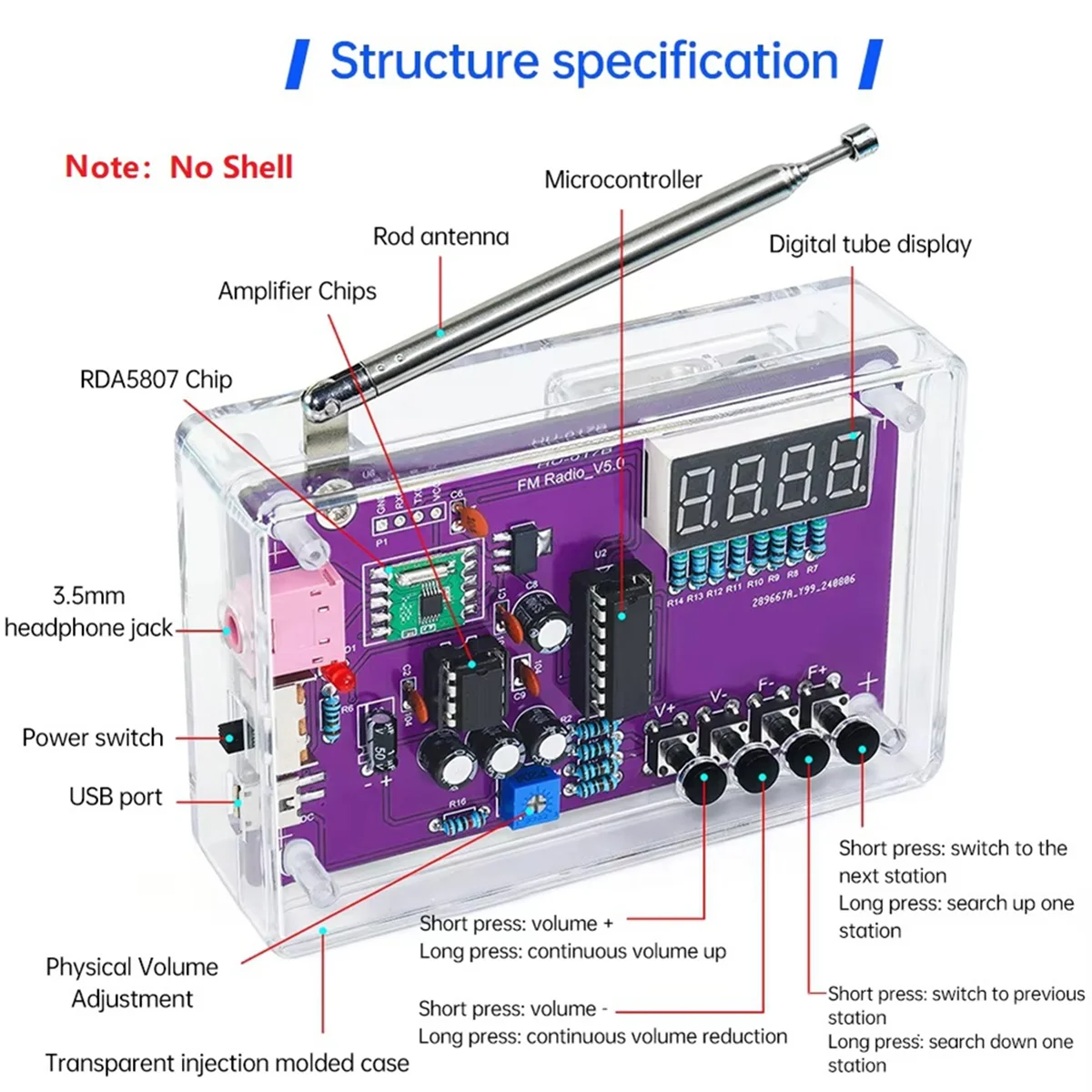 Фото ABNJ Многофункциональное радио DIY Kit 87-108 МГц FM Регулируемый радио DIY модуль Светодиодный цифровой дисплей Регулируемая громкость без корпуса №3
