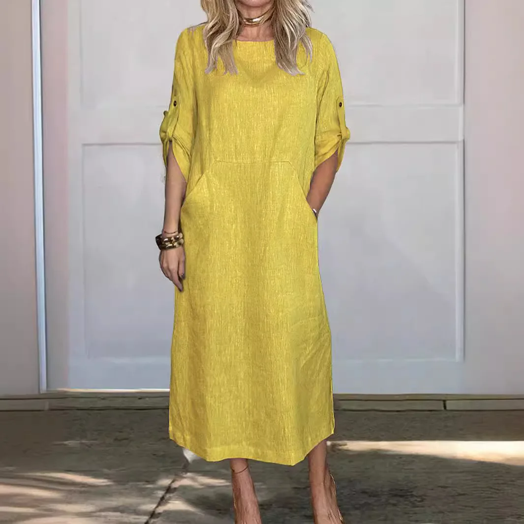 Платье женское длинное из хлопка и льна