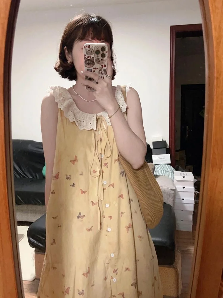 Маленький жилет без рукавов желтое платье женское лето 20224 новое французское