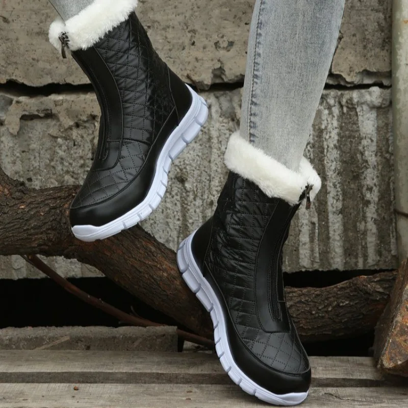 Women's Snow Boots 2023 Winter New Warm Plush Ankle Boots Front Zipper Non-slip Cotton Shoes Outdoor Light Casual Botas De Mujer