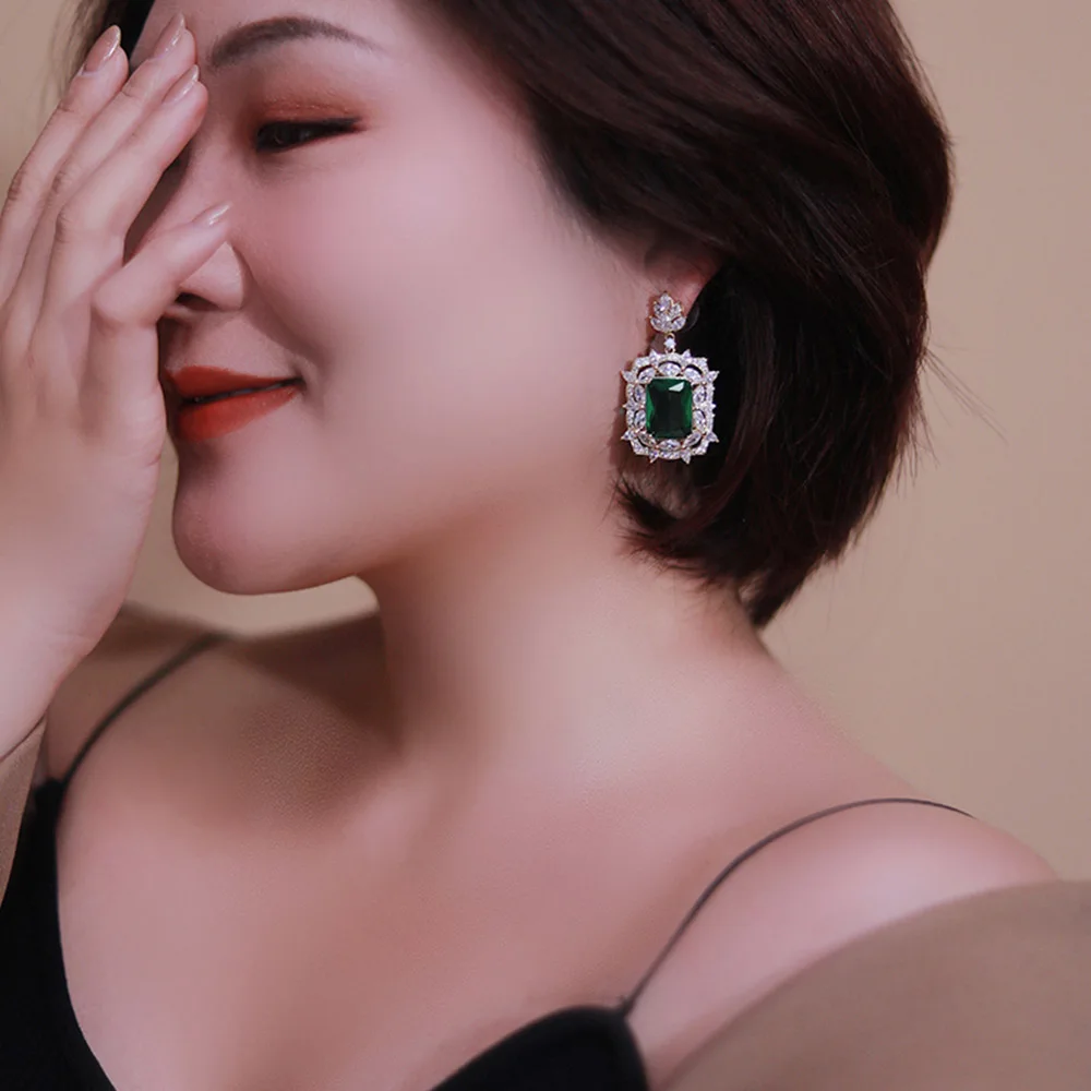 Huitan Модные Роскошные Женские Висячие Серьги С Геометрическим Кубическим