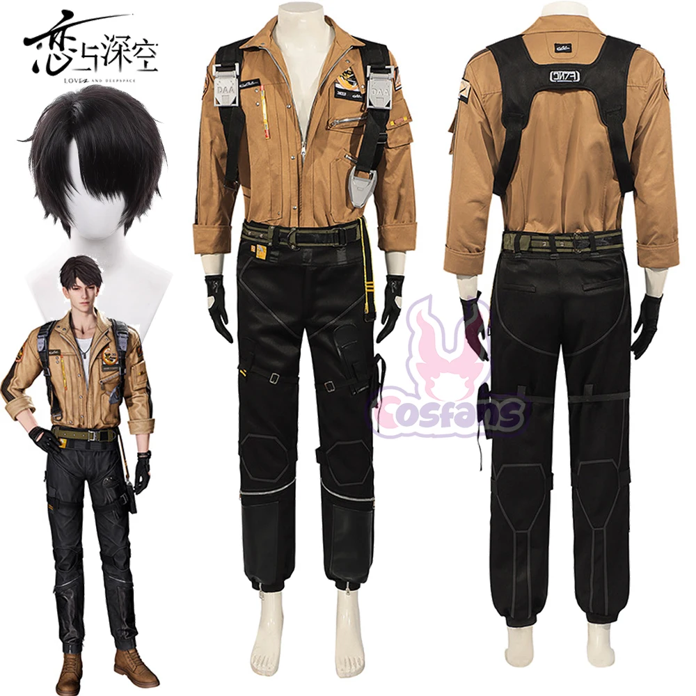 Фото Игровой Caleb, униформа для косплея, пальто пилота «Любовь и глубокий косплей», Xia Yizhou, мужская униформа, парик, костюм цвета хаки, пара, наряд для мероприятий на Хэллоуин №1
