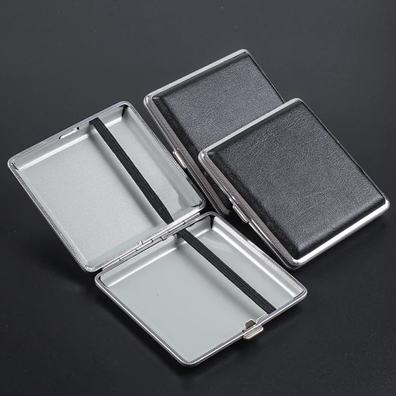 

1pc Double-open Leather Cigars Cigarettes Cases for 20 sticks Cigarette Stainless Steel Tobacco Cigarette Boxes Gadget Tools
