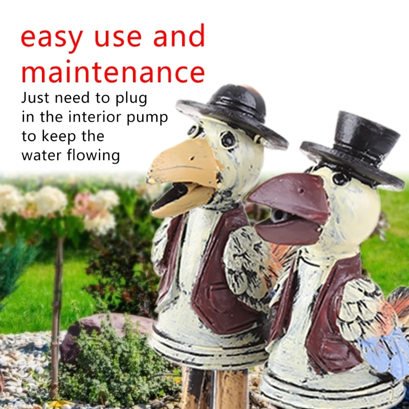 

Fountain Yard Art Decor Rooster Crow Owl Flowing Water Fountain Resin Crafts Ornaments for Outdoor Garden Patio Deck Courtyard