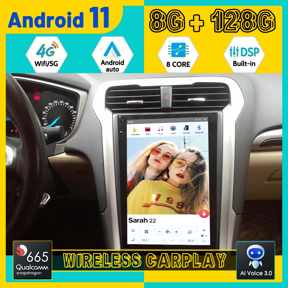 12.1 pollici 8 + 256G Android 12 per Mondeo Fusion MK5 2013-2018 autoradio lettore multimediale schermo Tesla registratore a nastro Audio automatico