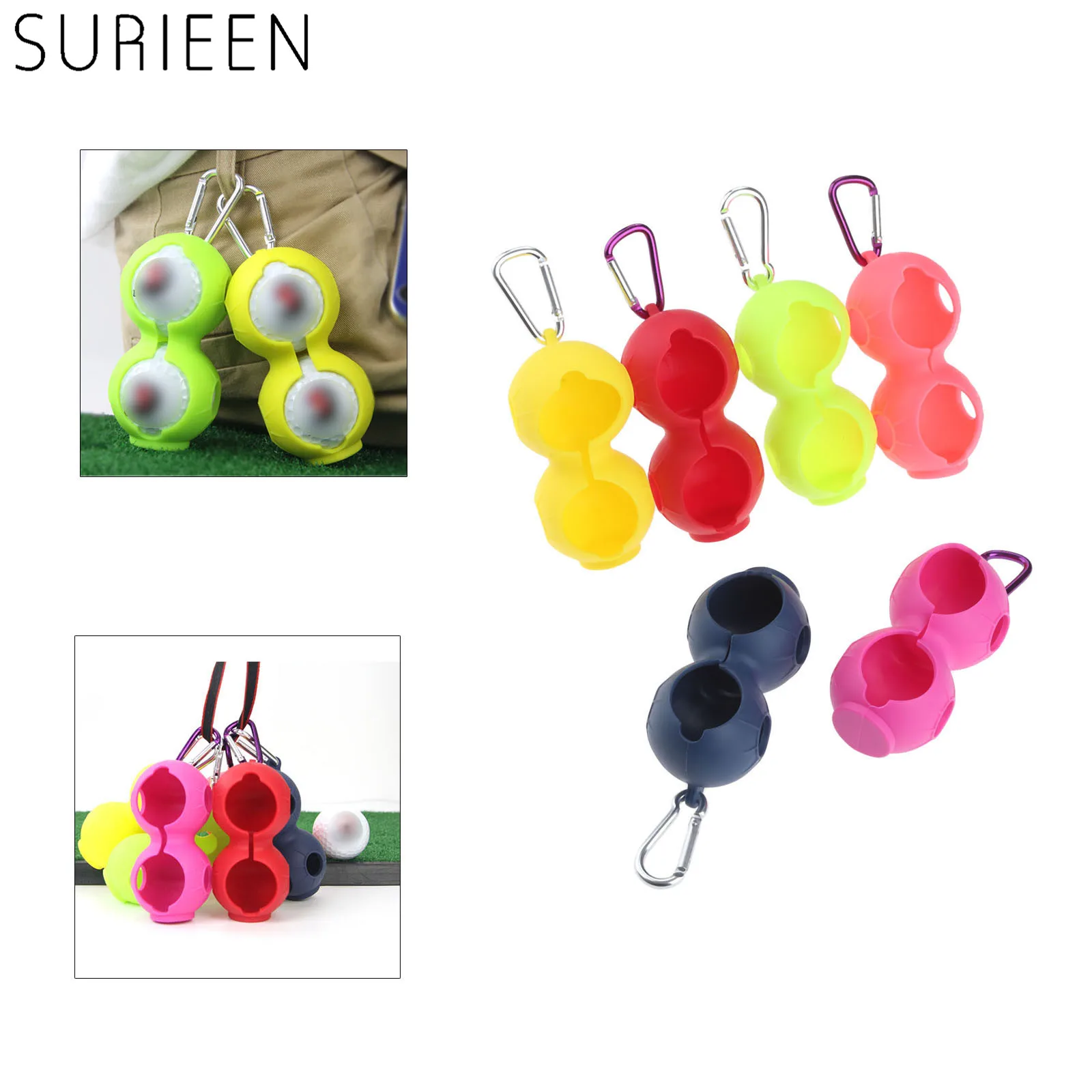 Protective Holder Cover Bag Can 46mm 2 Golf Balls Holder Case Silicone Sleeve Bag With Keychain 6 Colours
