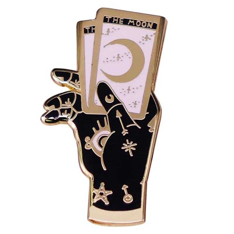 

Mysterious The Moon Tarot Occult Hand Brooch Enamel Pin Brooches Metal Badges Lapel Pins Denim Jacket Jewelry Accessories Gifts