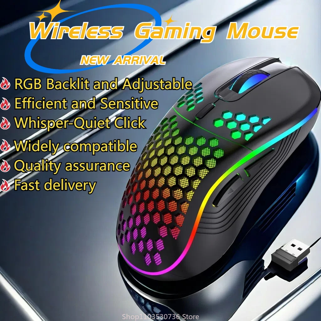 2.4G Wireless Gaming Mouse RGB Lighting Charging with Adjustable DPI Ergonomic Honeycomb Design for Desktop Laptop