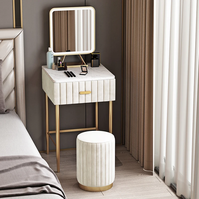 

Mini Makeup Table Bedroom Small Apartment Slate Dresser Bedside Table 40cm/50cm/60cm Vanity Desk With Light Mirror Saving Space