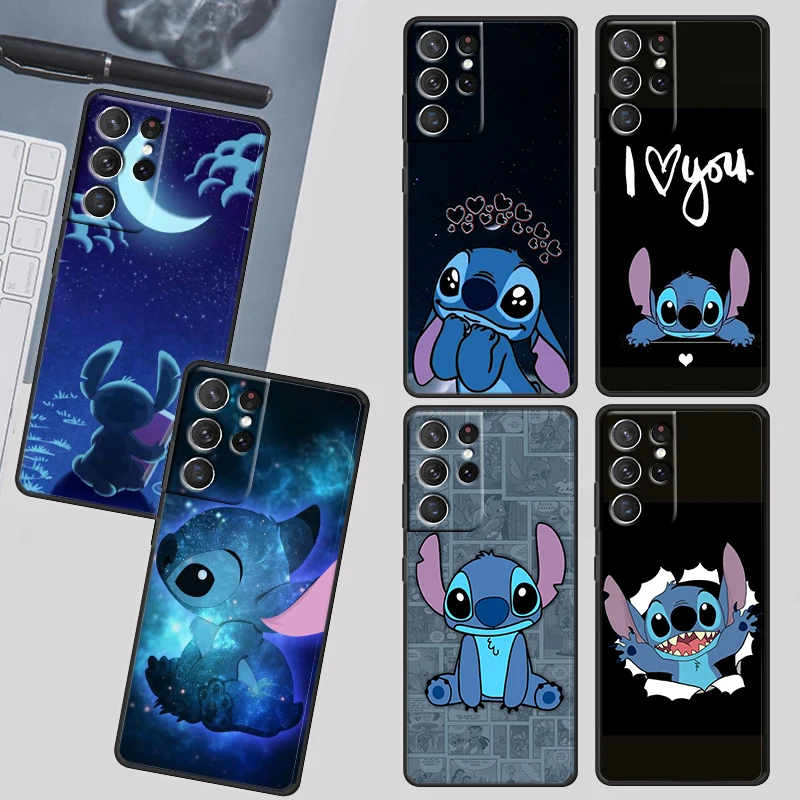 

Stitch Cartoon Cute Case For Samsung Galaxy S22 S21 S20 Ultra Plus Pro S10 S9 S8 S7 4G 5G Soft TPU Black Phone Cover Capa Coque