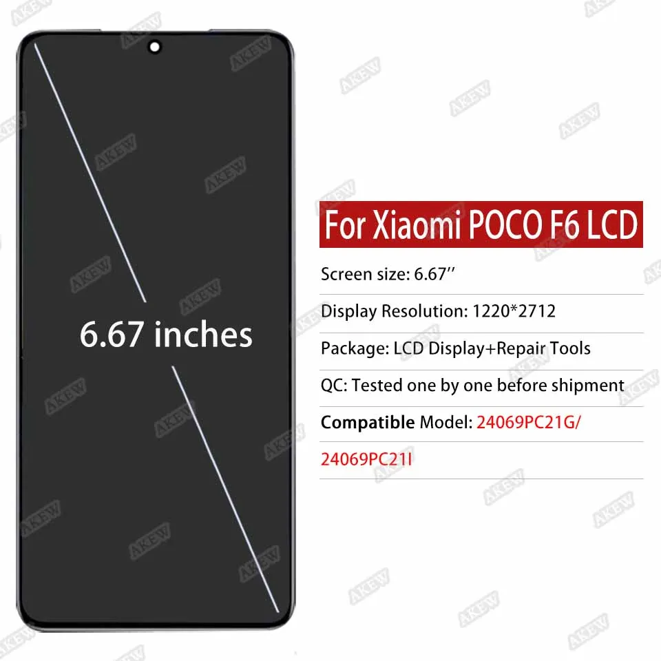 Фото Дисплей AKEW AMOLED для Xiaomi Poco F6 24069PC21G, новый ЖК-дисплей для POCO F6, сенсорный экран в сборе, запасные части №2