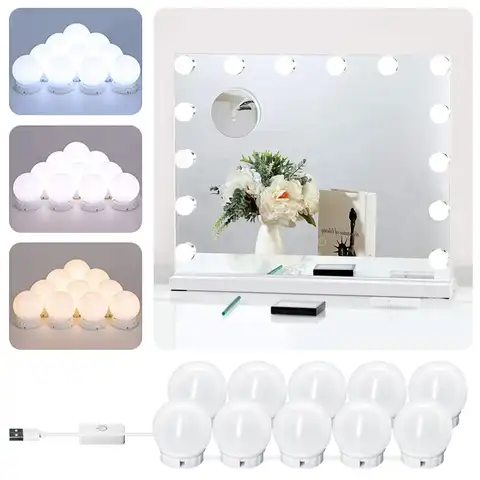 Настольное зеркало со светодиодной подсветильник кой, зеркало для профессионального макияжа лампочек, USB, 6/10/14 лампочек
